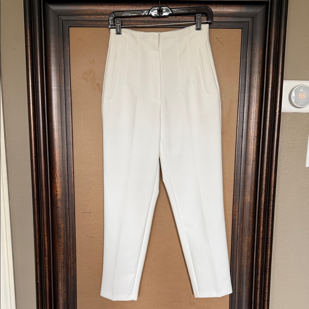 Zara White High Waist Cropped Pants